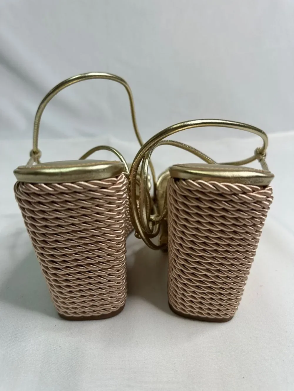 Marc Fisher Gold Metallic Strappy Wedge Sandals with Knot Detail